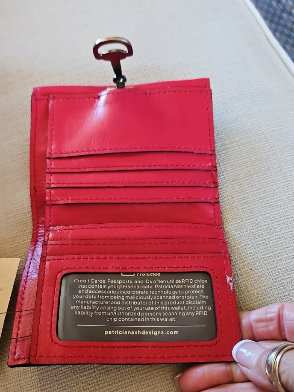 Patricia Nash Strawberry Pink Leather Wallet with Gold Metal Accented Closure.